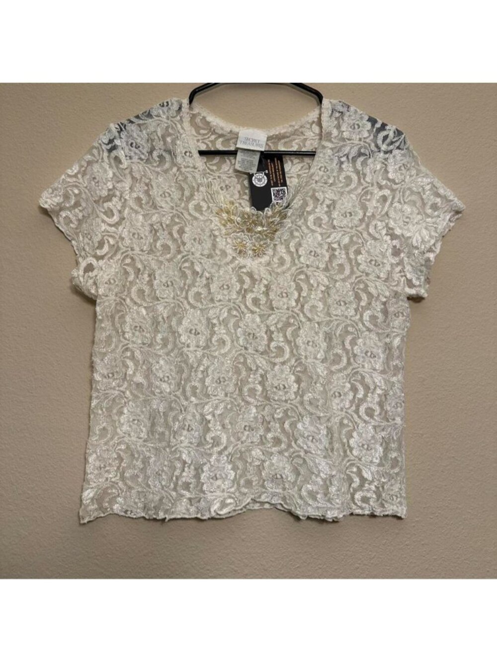 Vintage Secret Treasure Floral Lace Top With Beaded Design